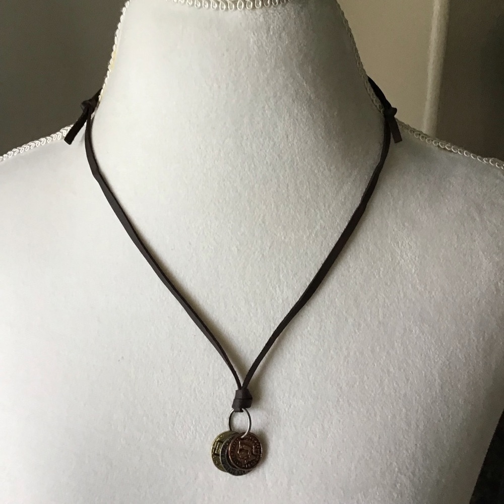 Leatherette ADJUSTABLE Necklace 3 Faux Coins Surfer Boho Style Unisex Slide NEW - Picture 11 of 13